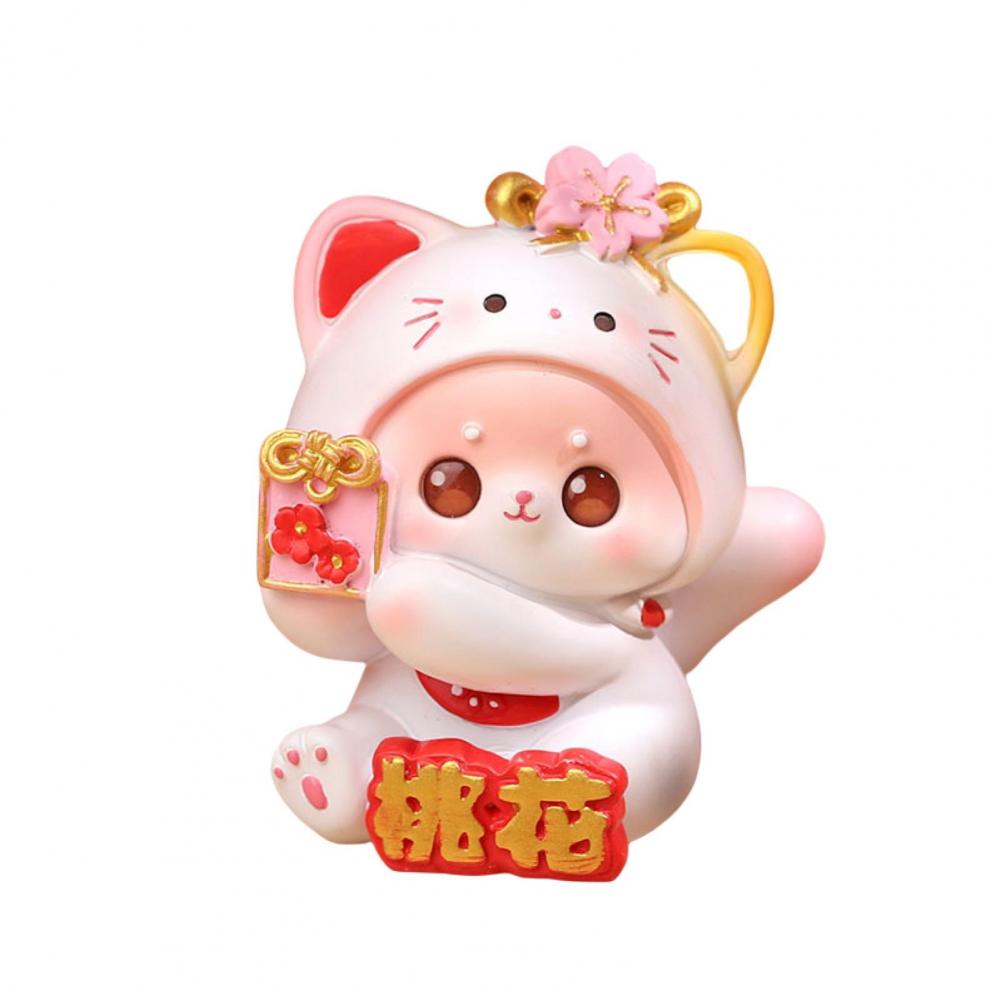 Cartoon Cat Sculpture Chinese Lucky Wealth Waving Cat Hand Painted Decorative Resin Desktop Statue Gift Office Supplies