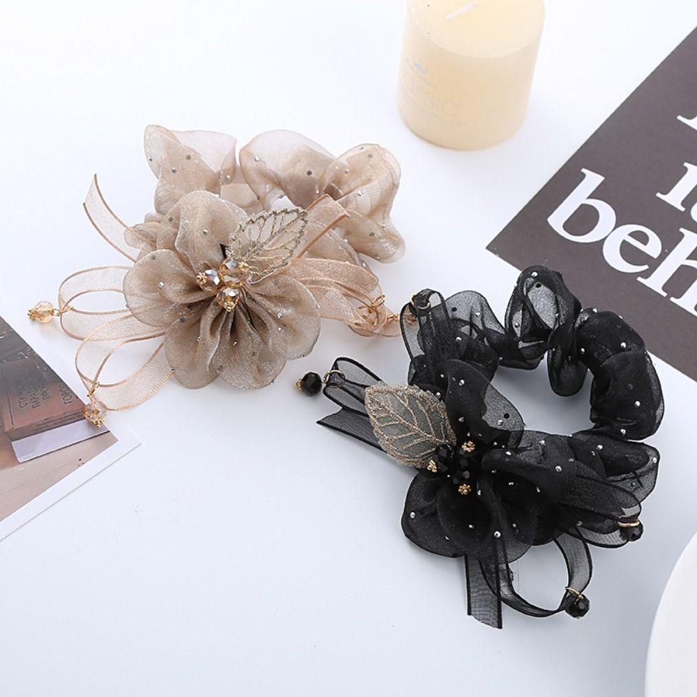 Non-slip Hair Bun Maker Elastic Twist Hairstyle Bun Flower Rhinestone Hair Bands  Women Girls