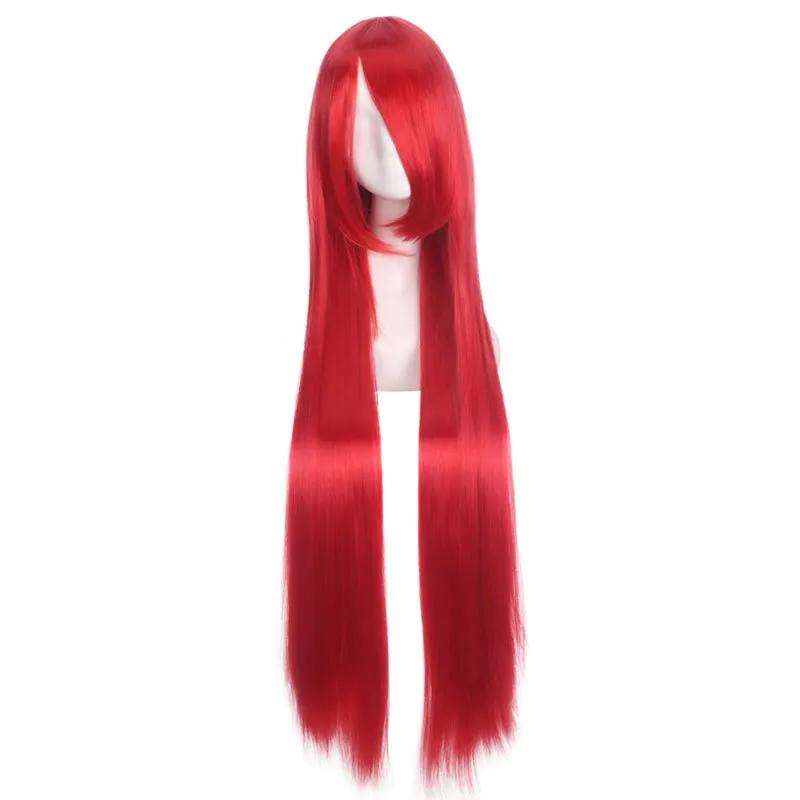 100cm Colored Straight Bangs Women's Synthetic Wig Heat Resistant Fiber Multi Color Party Anime Roleplay Free Wig Cap
