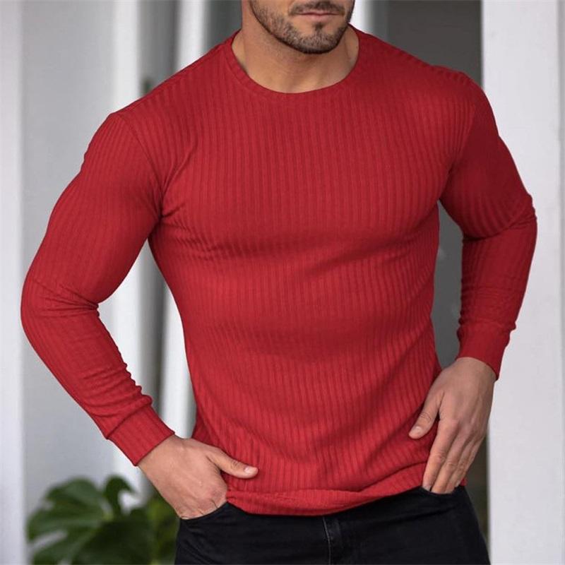 Men's Autumn Sports Fitness Casual Stand Collar Stretch Ribbed Crew Neck Long Sleeve Activewear