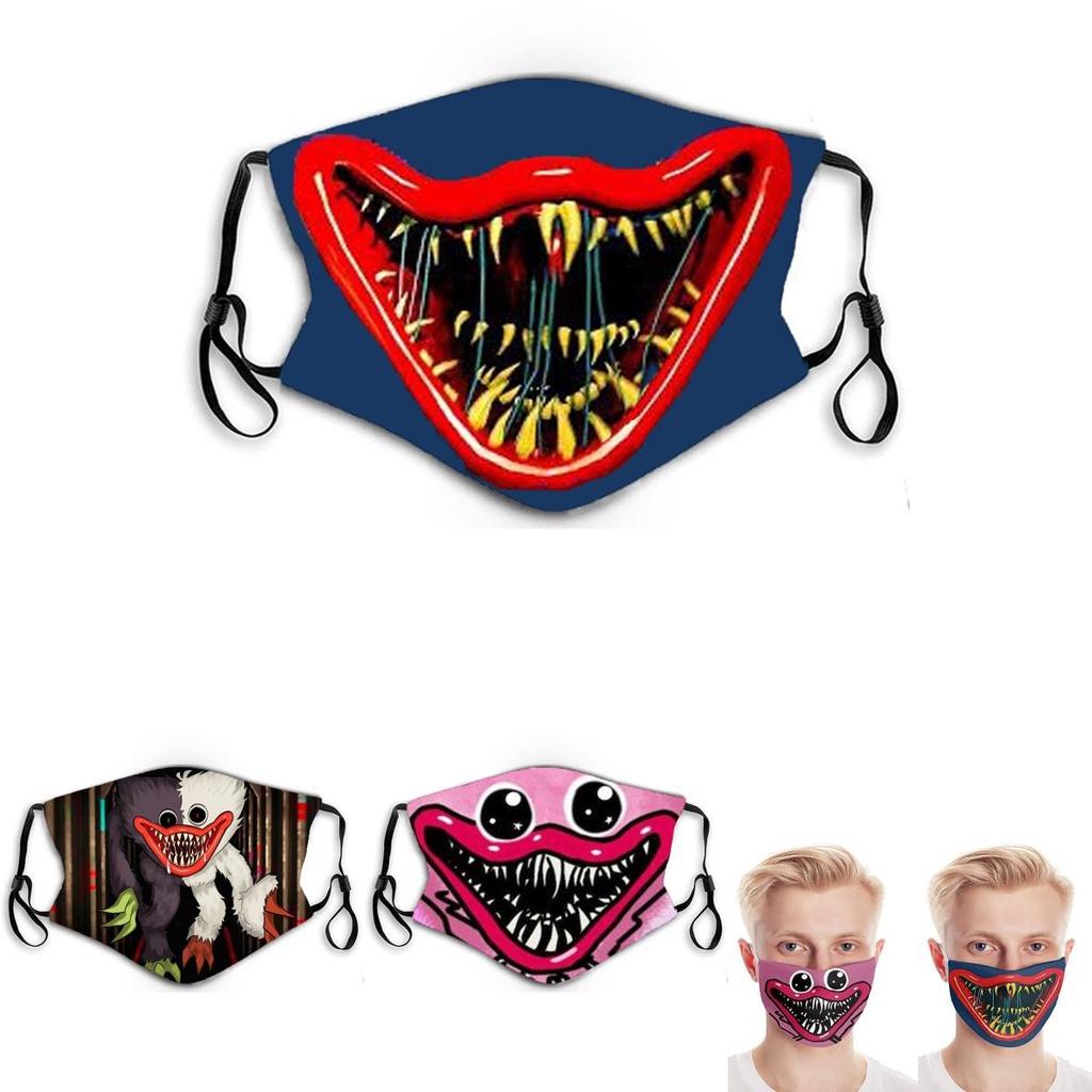 Máscara Facial de Algodão de Halloween Poppy Playtime Huggy Wuggys Para Adultos Ajustável Respirável