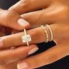 Sanjie Women's Three-Piece Diamond Ring Set: Engagement, Proposal, Classic Square Diamond & Bracelet
