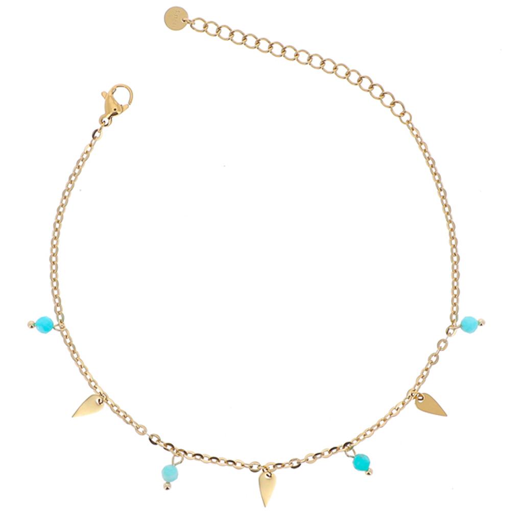 Les Trésors De Lily [R4495] - Zlatozelený ocelový řetízek na kotník 'Cléopatra' (amazonit) - 25 cm - 7x4 mm