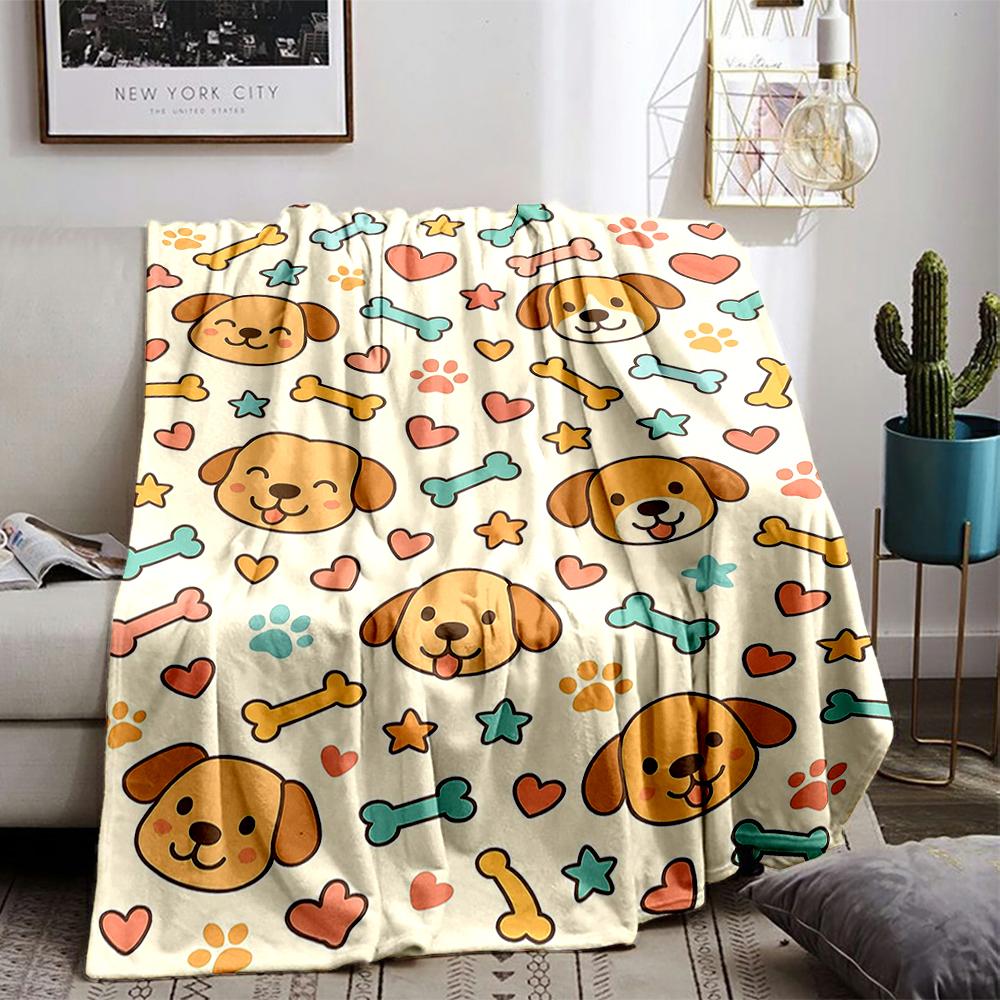 Cute Dogs and Bones Pattern Flannel blanket for bedroom, living room, sofa, and nap
