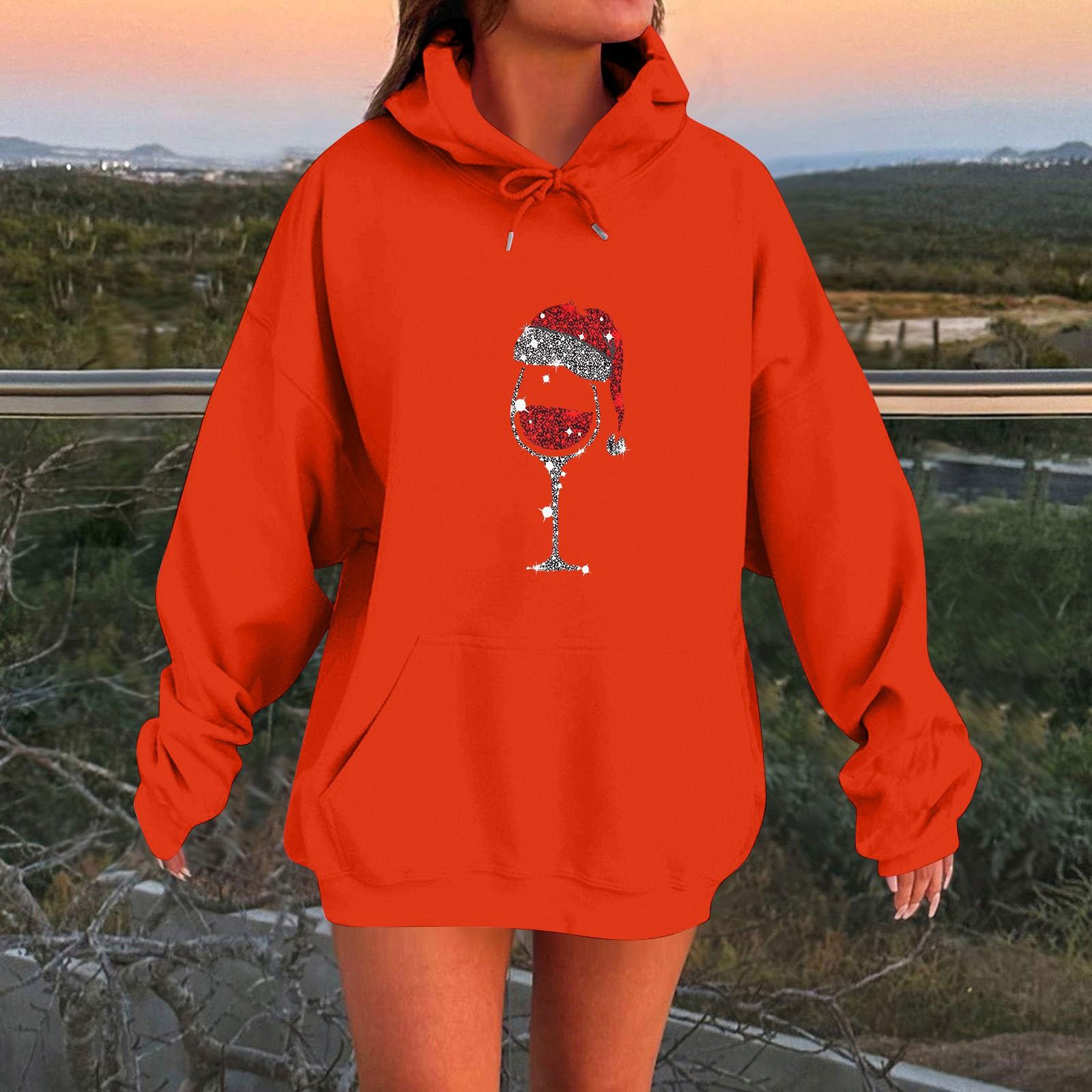 

Женская мода O-образный вырез с длинным рукавом и принтом, толстовка с капюшоном XL шафрановый