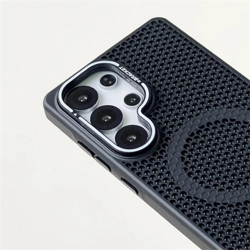 Coque Magnétique Bumper Refroidissante en Maille Nid d'Abeille pour Samsung Galaxy S2 Ultra S24 S23 Plus Support d'Objectif en Alliage Couvercle de Chargement Sans Fil