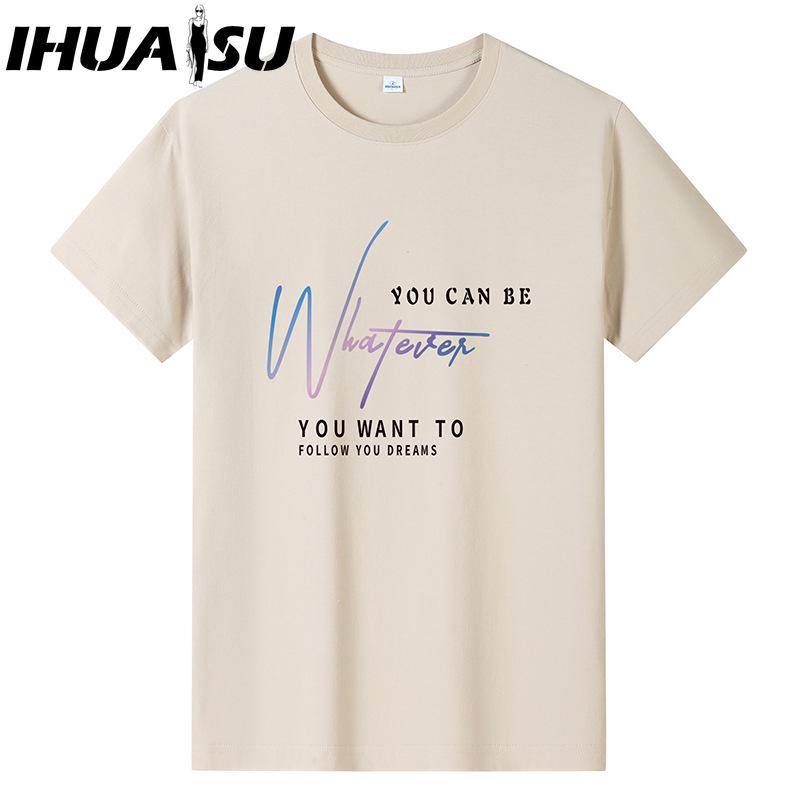 IHUASU Kortermet t-skjorte i bomull for menn mote løs halvermet skjorte med trykt medfølende skjorte