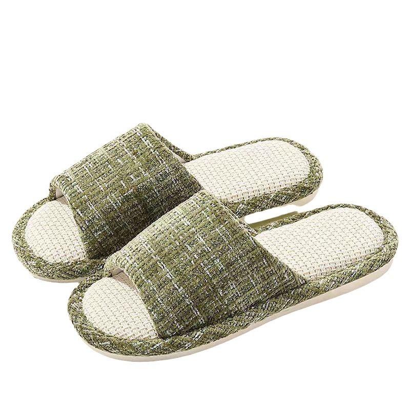 Linen slippers women's new home slippers couple home four seasons open mop silent floor mop