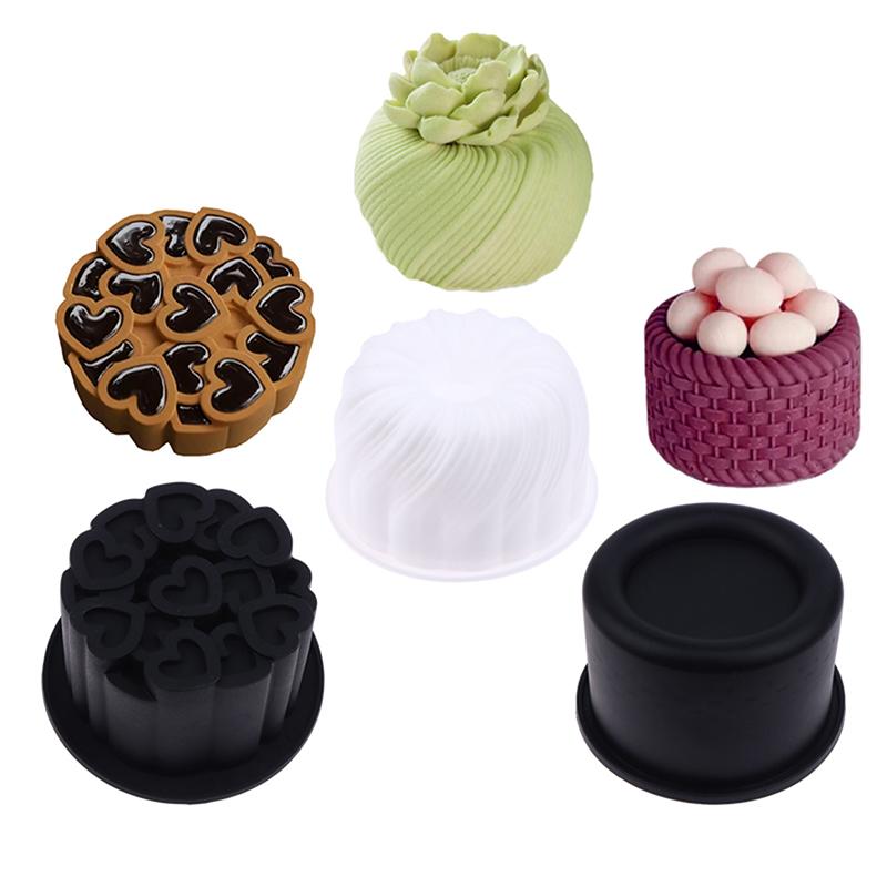 1Pc Silicone Cake Mold French Mousse Cake Mould 4 Inch Round Rotating Heart Flower Basket Coil Texture Design Kitchen Bakeware