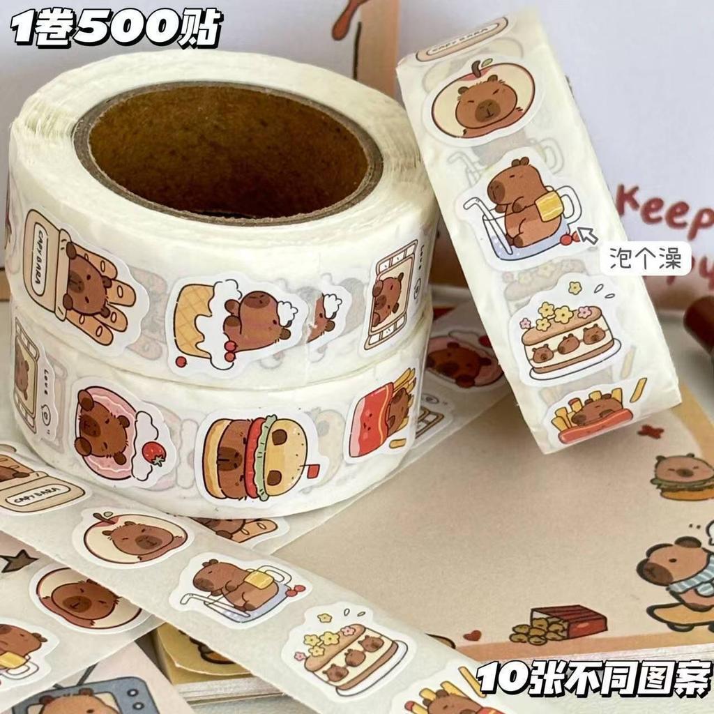 Kapibara Sealing Sticker Cute Cartoon Capybara Hand Account Decorative Sticker DIY Roll Sticker Self-adhesive Sticker