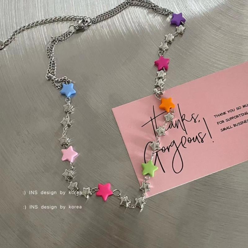 Bohemiean Star Bead Clavicle Chain Fashion Star Charm Necklace Star Chain Choker Womens Daily Outfits Delicate Jewelry