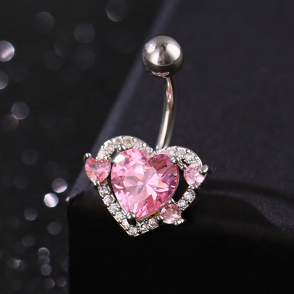 Heart-Shaped Zircon Pink Belly Button Ring