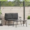 Outdoor Dining Set with Cushions 2 pcs Black Poly Rattan