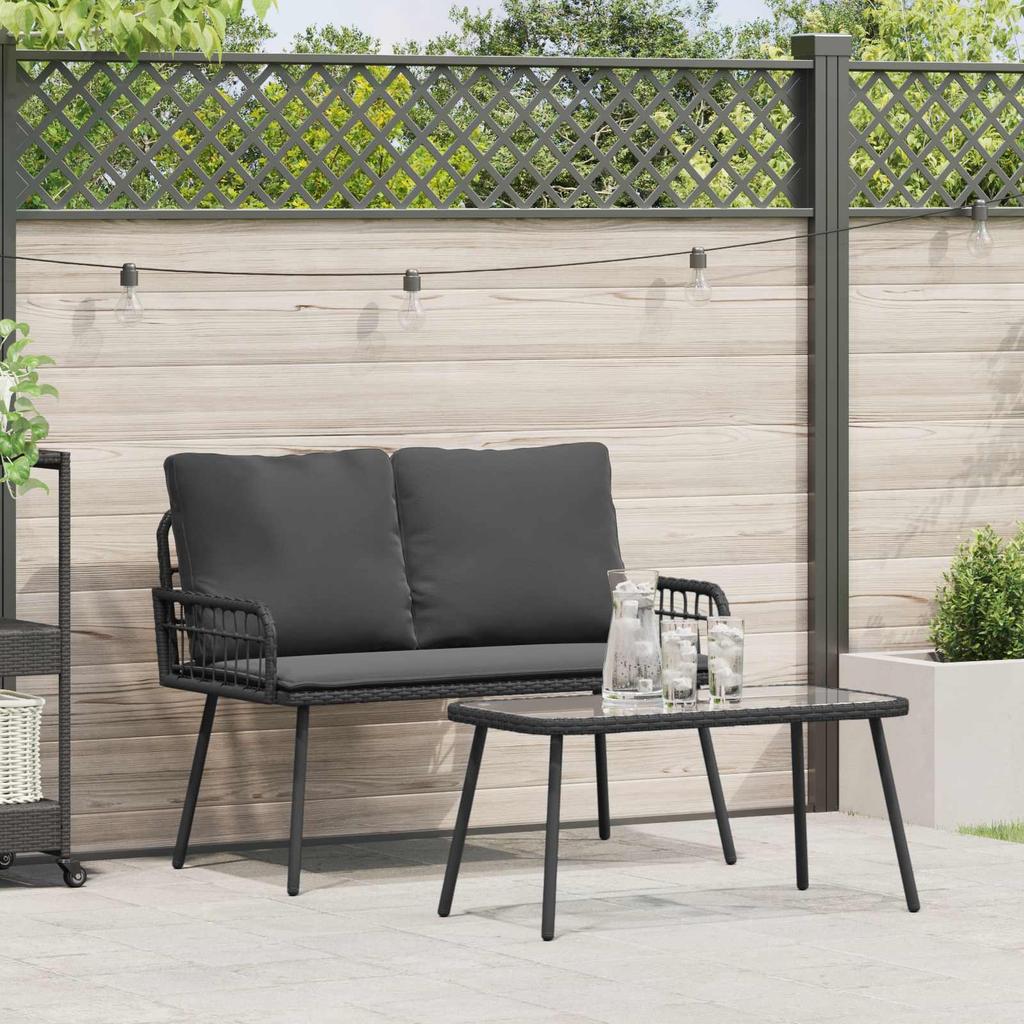 Outdoor Dining Set with Cushions 2 pcs Black Poly Rattan