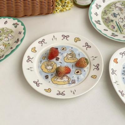 Kuchenplatte Exquisit und Niedlich Geschirr Schöne Cartoon-Platte Keramik Oval Dessertteller