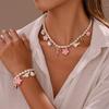 Geometric Heart Pendant Necklace And Bracelet Set For Women With Pearl And Alloy Jewelry