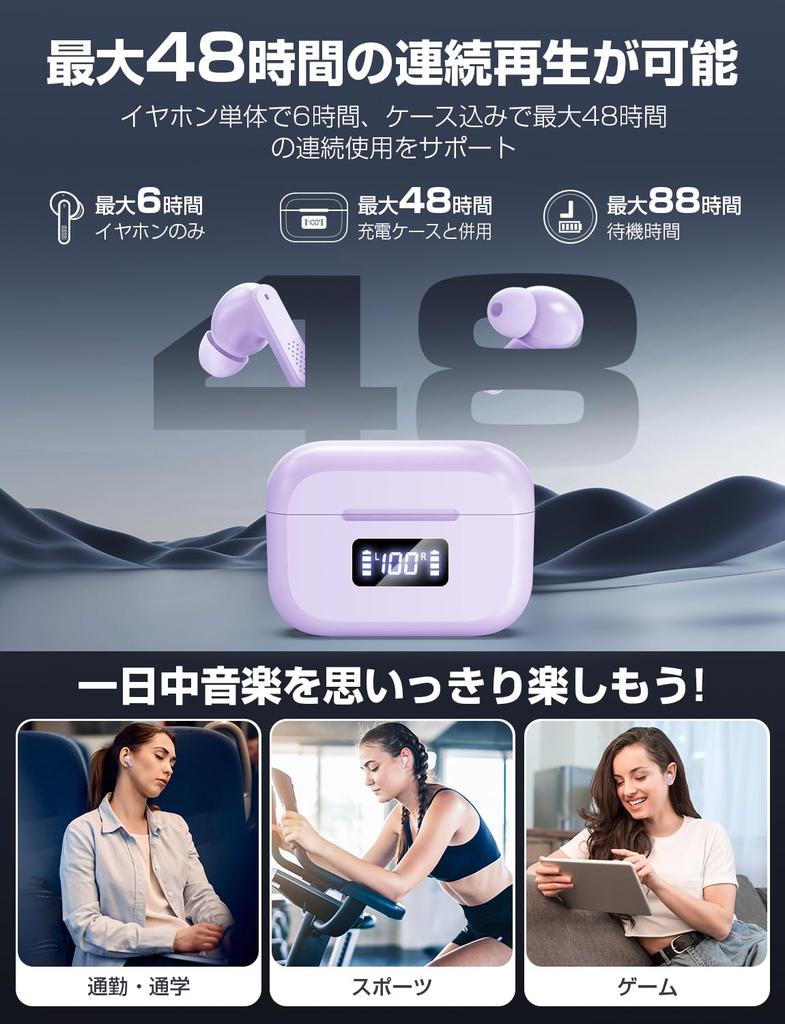 Wireless Bluetooth 2024 New Design Compact and Bluetooth Automatic LED Up to 48 Hours of Fast Sound Touch Single or Dual Comfortable Fit Earbuds,