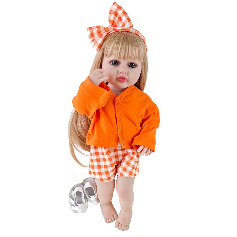 Simulation Baby Doll Doll Orange Clothes Blonde Hair Girl Toy Gift Reborn Doll