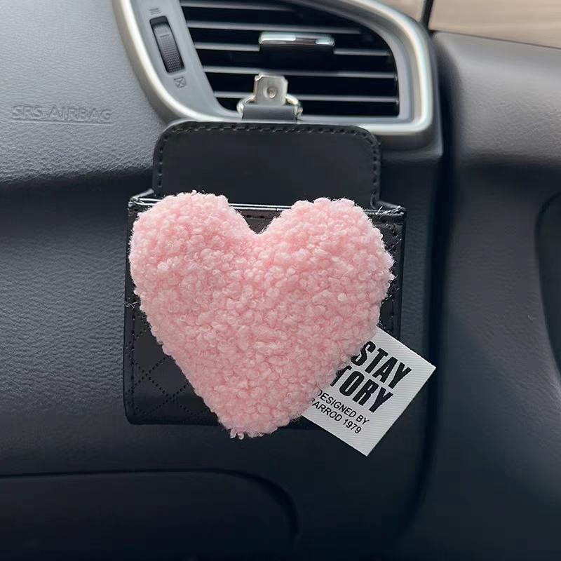 Niedliche Retro Rote Herzen Auto Aufbewahrungstasche Lüftungsschlitz Hängende Leder Organizer Box Brillen Handyhalter Auto Innenzubehör