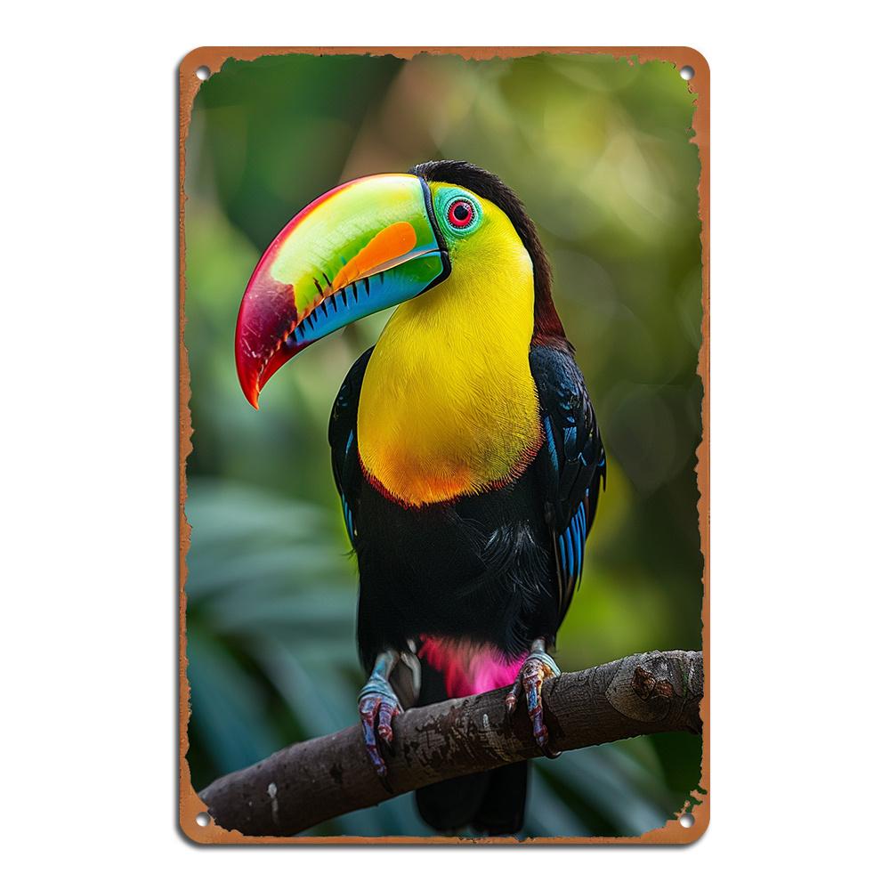 Vintage Bird Cactus Flamingo Metal Tin Sign Wall Art for Home, Bar, Garage & Garden Decor | Easy-Hang Vintage Animal Design