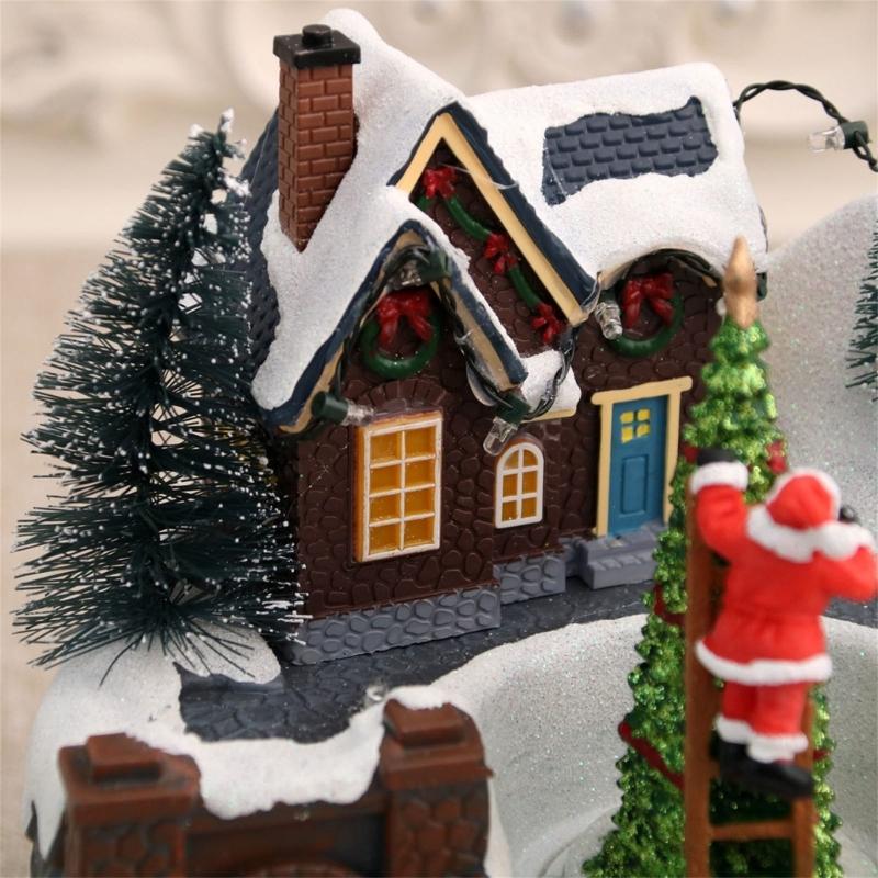 LED Light Christmas Village Scene with Santa/Tree Musical Lighted Christmas Collection Figurines for Home Decors