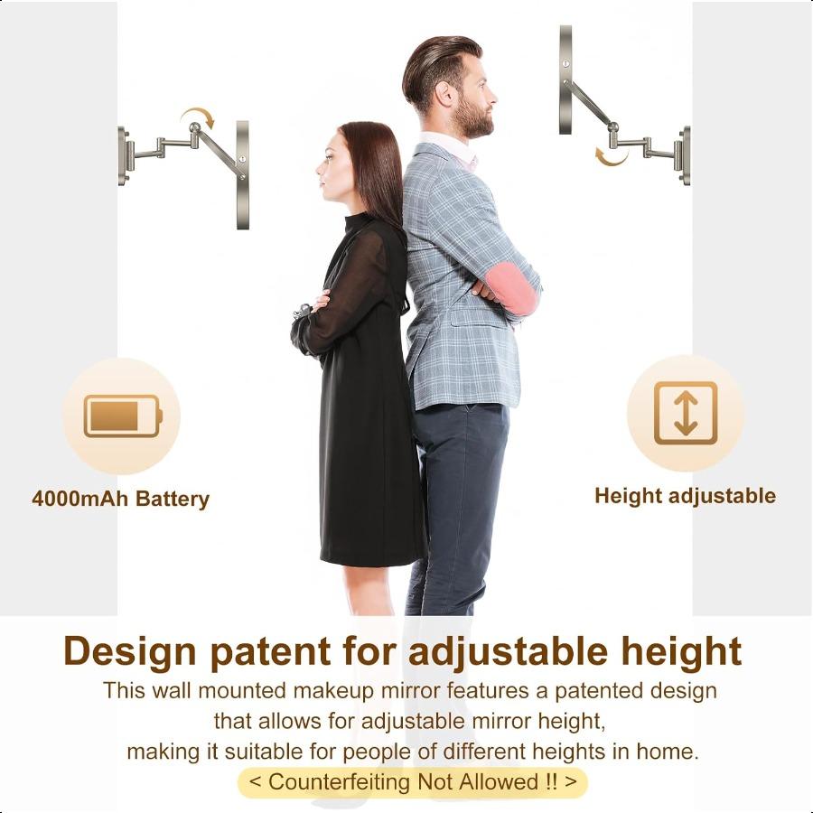 

9 Настенное Зеркало для Макияжа с Подсветкой4000 мАч Перезаряжаемое Двустороннее 1X 10X Увеличительное Зеркало с Подсветкой Сенсорное Диммируемое Выдвижное United States