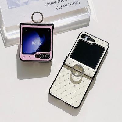 Luxus Leder 3-teilige Falthülle für Samsung Galaxy Z Flip6 Flip5 Flip4 Flip3 Diamant Stoßfest PC Ringhalter 3-teilige Faltabdeckung