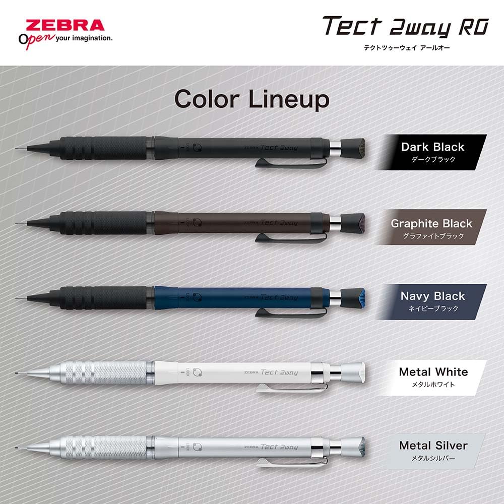 Zebra Mechanical Tect Dark Gerändelter Bleistift, 2-Wege RO, 0,5 mm, Schwarz, Modell, P-MA141-DBK