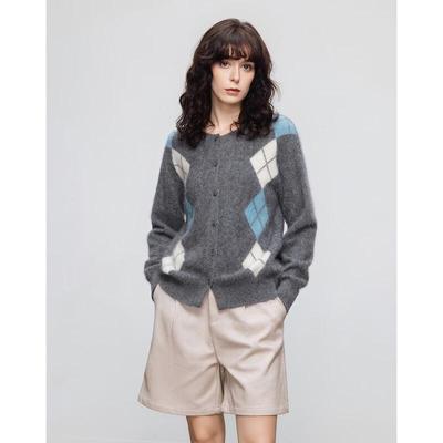 Demana Damen Cardigan aus Merinowolle mit Rautenmuster