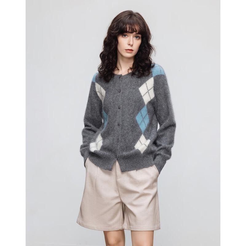 Demana Women's Merino Wool Diamond Knit Cardigan