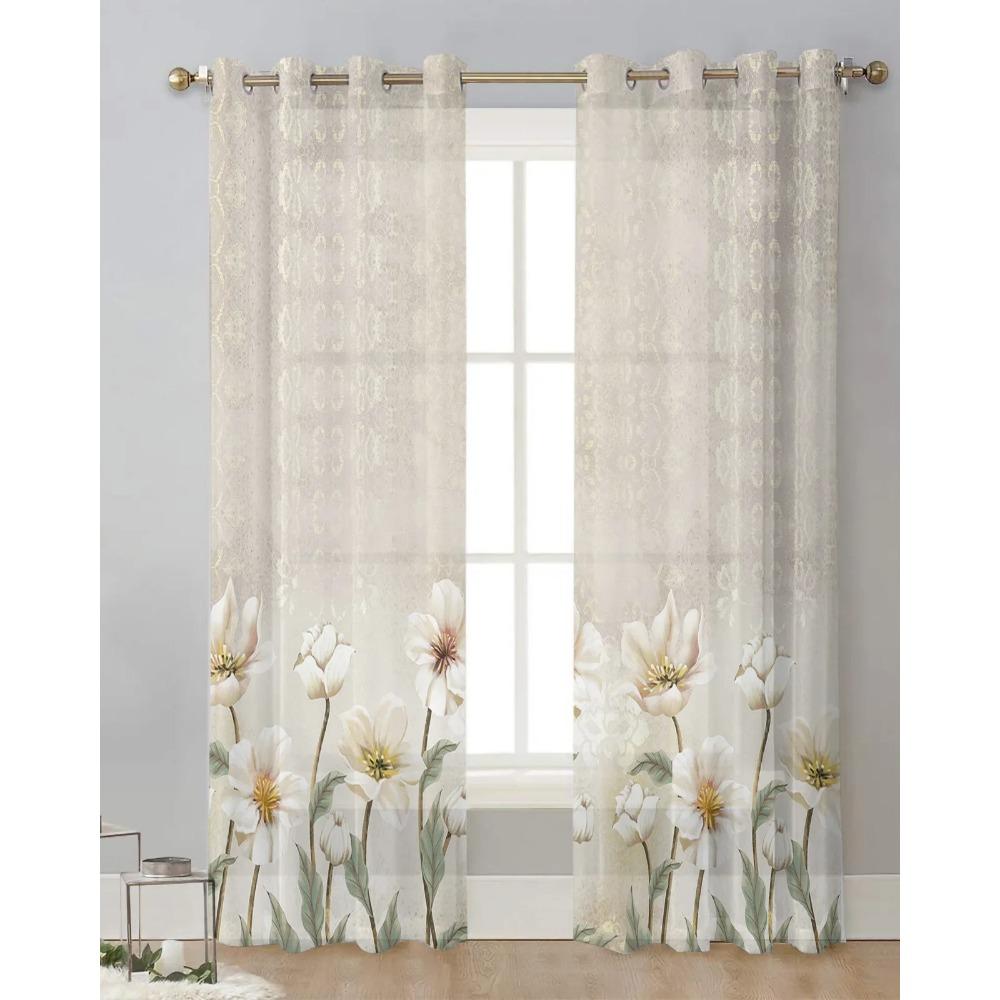 Perdele transparente cu flori de epocă pentru dormitor, sufragerie, perdele de fereastră pentru bucătărie, draperii din organza din tul