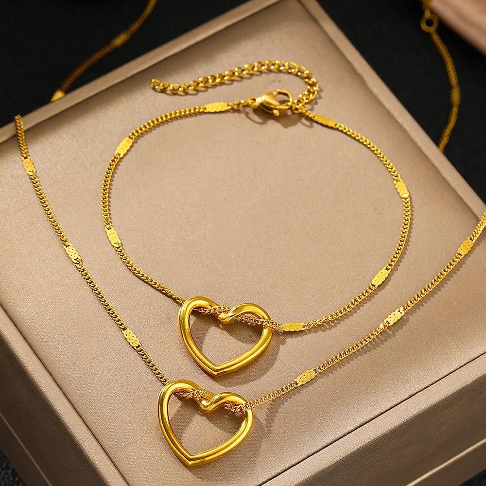Twisted Heart Light Luxury Sense Jewelry Set Women Stainless Steel Jewelry Anniversary Hollow Out Love Necklace Bracelet