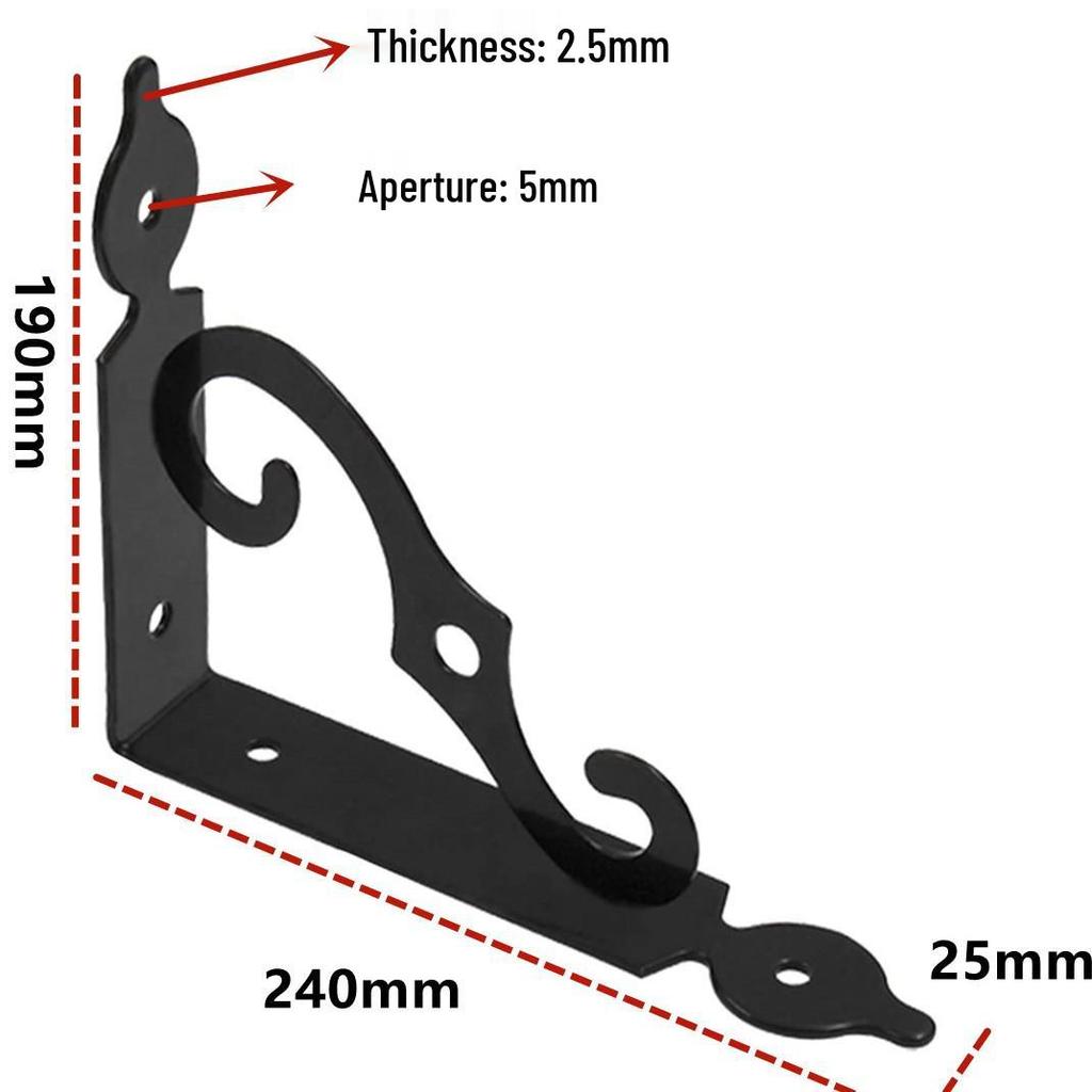 European Style Wrought Iron Triangle Shelf Bracket - Heavy Duty Right Angle Support