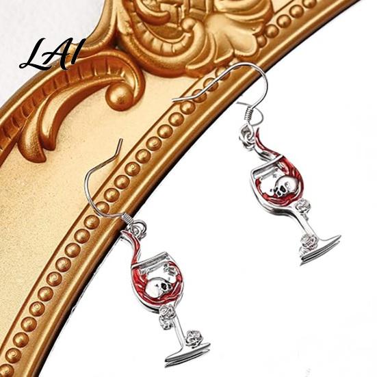 Creative Skeleton Ear Jewelry 1 Pair Funny Halloween Wine Glass Skull Earrings Gothic Music Festival Dangle Drop Statement for Women Holiday