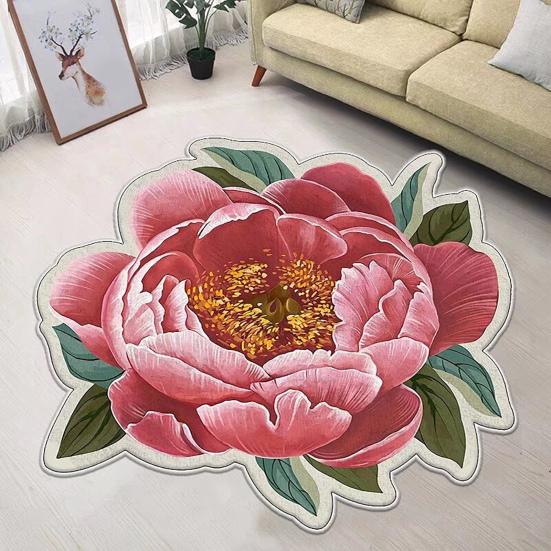 3D Flower Area Rug Absorbent Quick Dry Irregular Plush Floral Floor Mat Washable Non-slip Living Room Bedroom Bathroom Kitchen Decoration Carpet