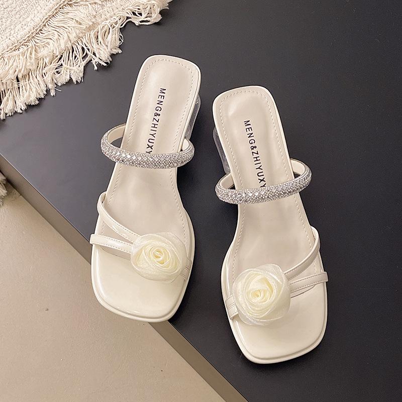 

Женская обувь с закрытым носком на высоком каблуке, повседневные шлепанцы, увеличивающие рост, женские летние новые сандалии на толстом каблуке с открытым носком 35 бежевый