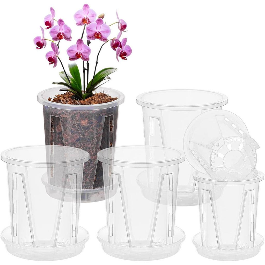 Clear Plastic Orchid Pot with Drainage Holes – Rooting Pot for Phalaenopsis & Moss Plants
