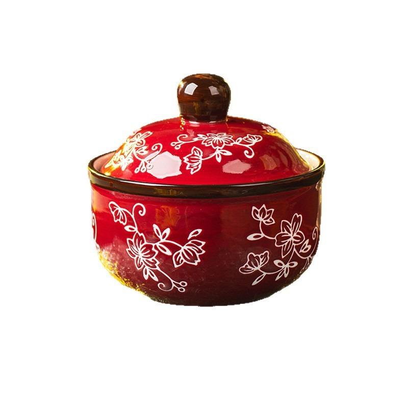 Weinblüten-Eintopfbecher Keramik-Schmortopf Suppen-Eintopfbecher Haushalts-Hochwertiger Dämpfbecher Wasserdichter Eintopf mit Deckel Gedämpfter Eier-Suppenbecher Schmortopf