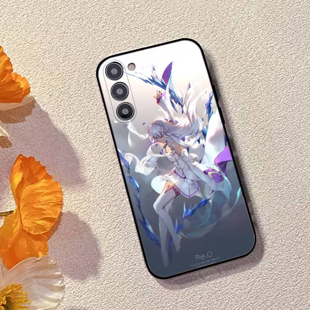 Anime Cute Girl RE:Zero Emilia Phone Case For Samsung Galaxy A73,A72,A71,A70,A53,A52,A51,Soft Silicone Black Cover