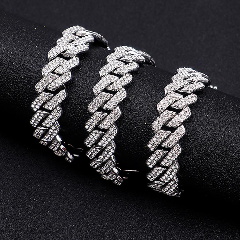 New Hip Hop Shiny Cuban Link Chain Necklace Women Men Silver Color Rhinestone Iced Out Cuban Chain Punk Jewelry Necklace Gift