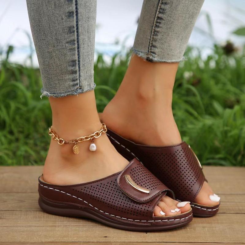Fashion Women's Summer Slippers 2024 New Wedges Open Toe Beach Sandals Causal Comfort Flip Flops Heeled Slides Pantuflas Basic Flat With