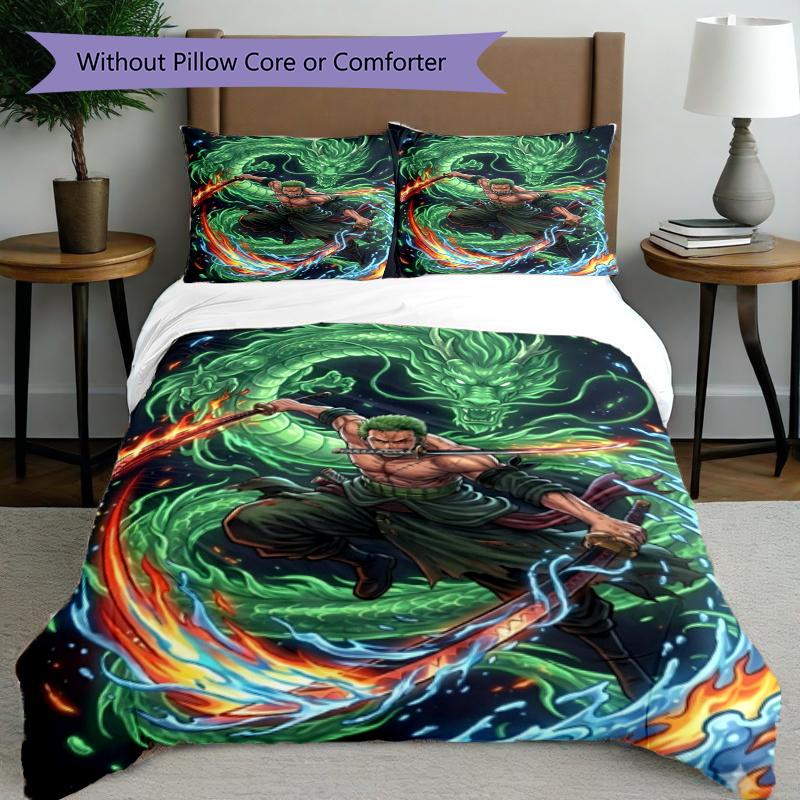 3pcs Duvet Cover Set (1*Duvet Cover + 2*Pillowcase, Without Core), Roronoa Zoro Print Bedding Set, Bedroom Decor, All‑Season, Gift