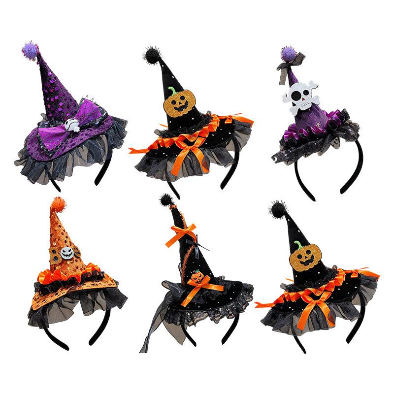 Halloween-Serie~ Kleiner Hexe Kürbiskopf-Haarreif Dunkle Lustige Haarspange Spinne Lustige Spitze Schleife Haarspange