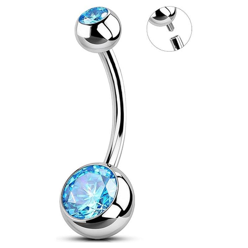 F136 Titanium Internal Thread Belly Button Ring Double Zirconia Set Navel Piercing Jewelry