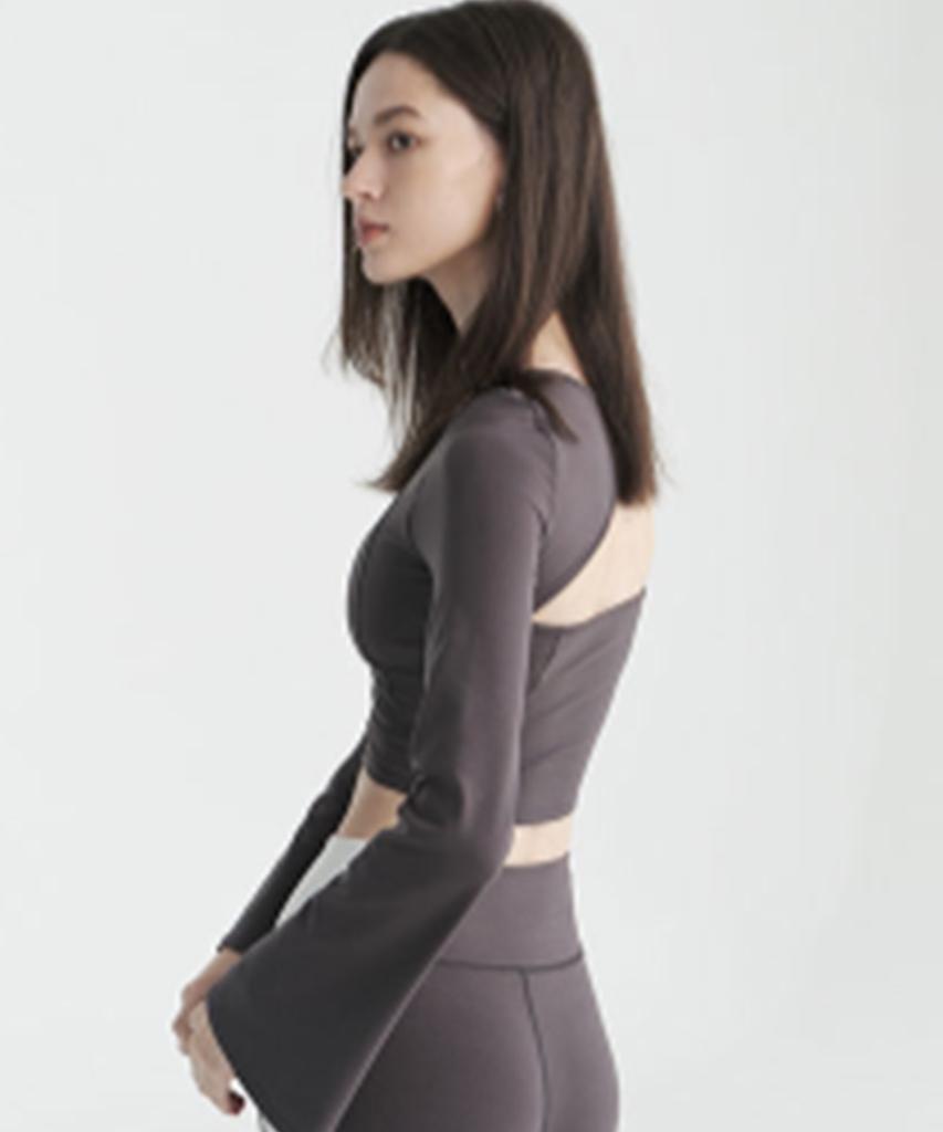 FOETTE Leaf Long Sleeve Crop Top - Charcoal