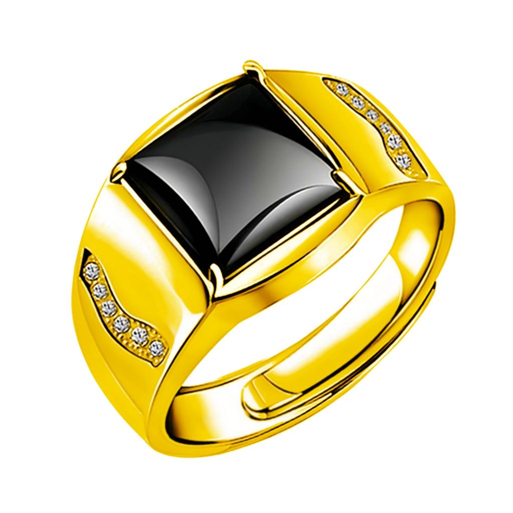 2026 Men's Domineering Ring Mahonao Men's Ring Opening Adjustable Korean Version Glossy Square Black Diamond Living Ring