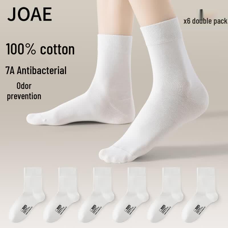JOAE Women s 7A Antibacterial 100% Cotton Mid-Calf Socks (6 Pairs) One Size