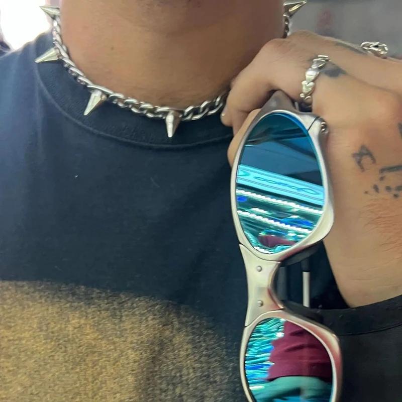 Hip -hop Metal Rivet Pendant Necklace For Women Men Punk Rock Gothic Fashion Necklace Charm 90s Aesthetic Zircon Gift