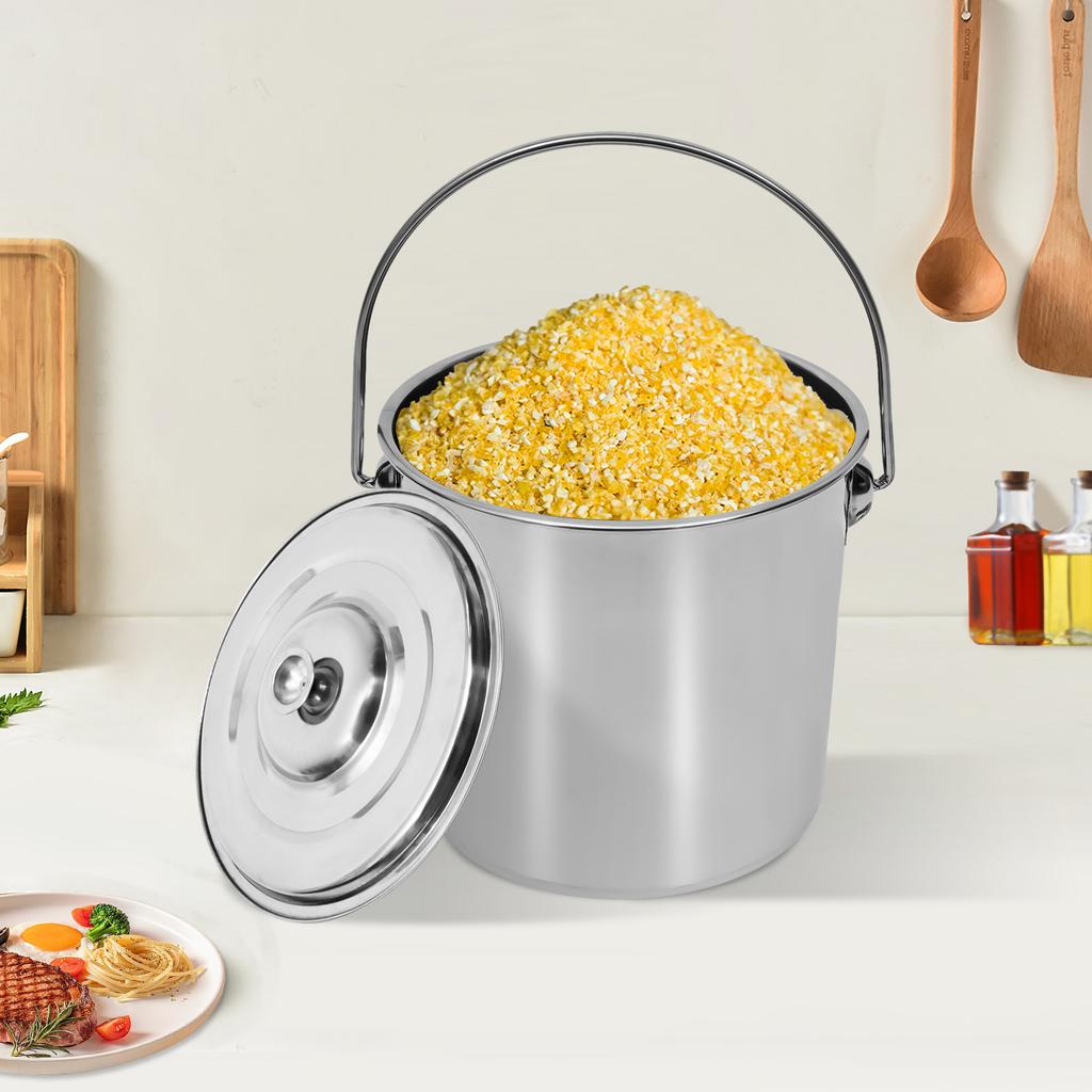 12L Stainless Steel Bucket w/ Lid, Durable 1mm Thick Metal Pail, Multi-Purpose Storage Container for Kitchen,Camping,Outdoor Use