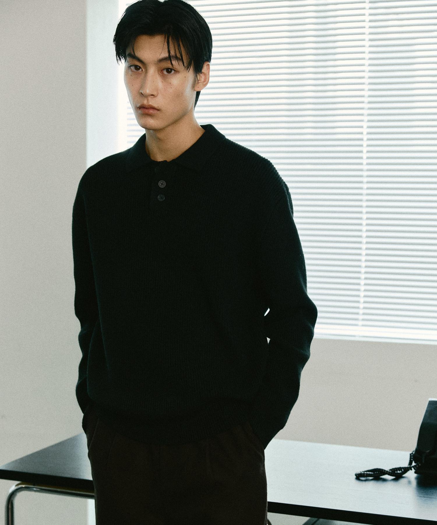 Le Dept Cashmere Blending Hacci Button Collar Knit [Black] M